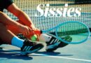 Tennis player seated on court with racket and “Sissies” text referencing LGBTQ+ themed movie